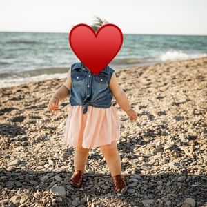 Cotton dress with denim vest and bloomers
